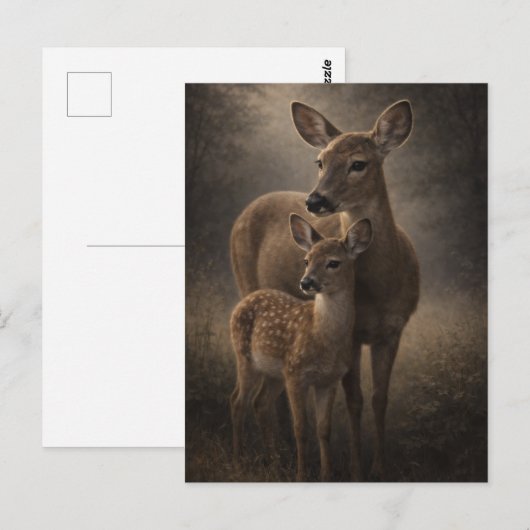 Doe and Fawn | Deer Wildlife Art | Postcard ポストカード (正面/裏面)