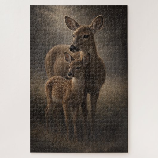 Doe and Fawn | Deer Wildlife Art | Puzzle ジグソーパズル (縦)