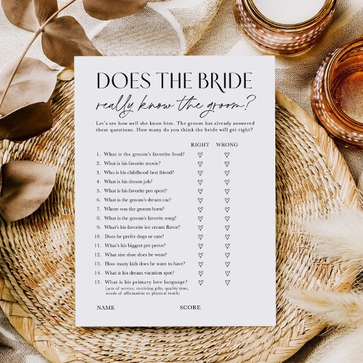 Does Bride Know the Groom? Shower Activity Card 招待状