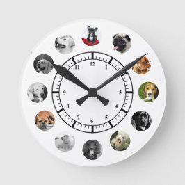 DOGレスキュー避難所レホーム12 PHOTO Collage ラウンド壁時計