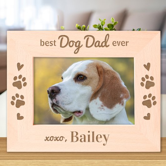 DOG 最高のパパ- Pet パーソナライズされた Wood Photo レーザー彫刻フレーム