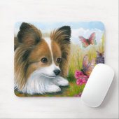 Dog 123 Papillon dog with Butterflies マウスパッド (マウス)