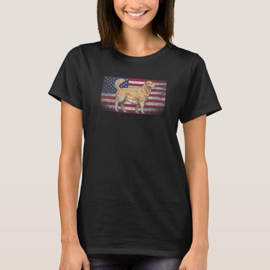 Dog 4th Of July American Flag America Golden Retri Tシャツ (正面)
