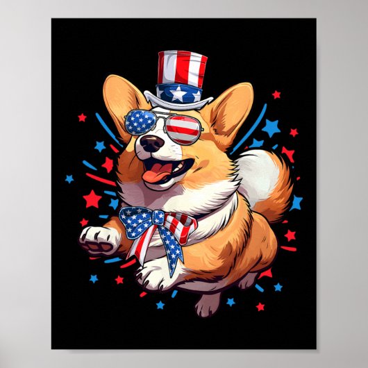 Dog 4th Of July American Usa Flag Patriotic Funny ポスター (正面)