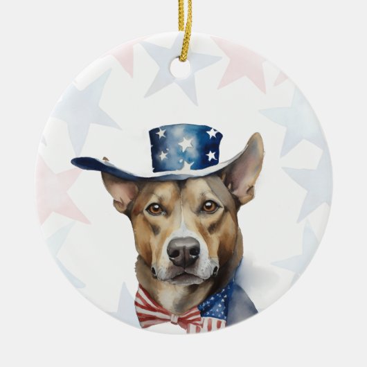 Dog, 4th of july Personalized セラミックオーナメント (正面)