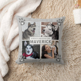 Dog 5 Photo Collage Pawプリントハートグラフ クッション