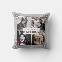 Dog 5 Photo Collage Pawプリントハートグラフ クッション