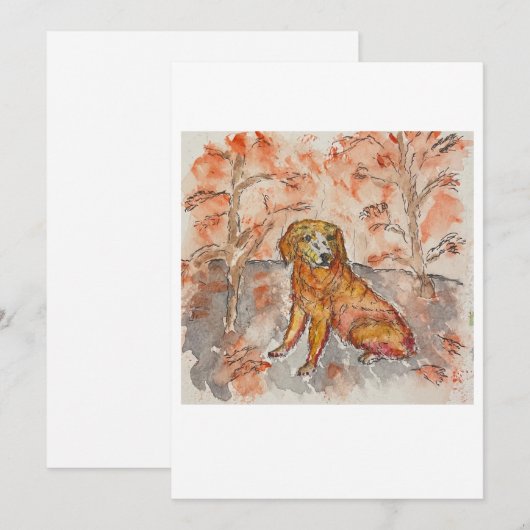 Dog Among Fall Leaves Greeting Card 招待状 (正面/裏面)