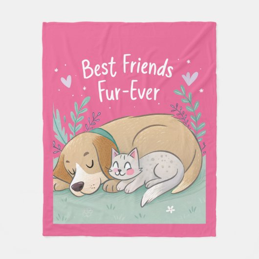 Dog and Cat Best Friends Forever フリースブランケット (正面)