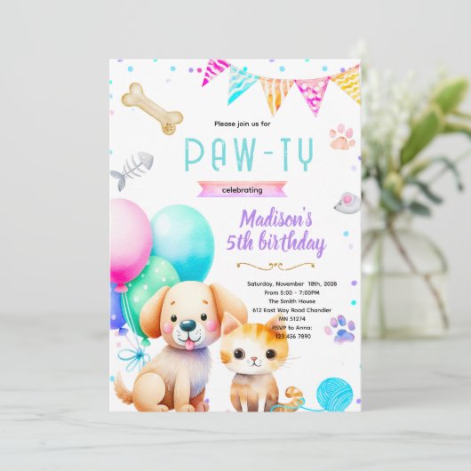 Dog and Cat Birthday Invitation 招待状 (スタンド正面)