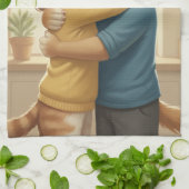 Dog and Cat Hug Kitchen Towel キッチンタオル (折り畳み)