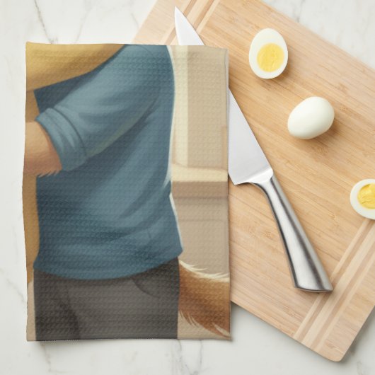 Dog and Cat Hug Kitchen Towel キッチンタオル (四つ折り)