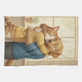 Dog and Cat Hug Kitchen Towel キッチンタオル (横)