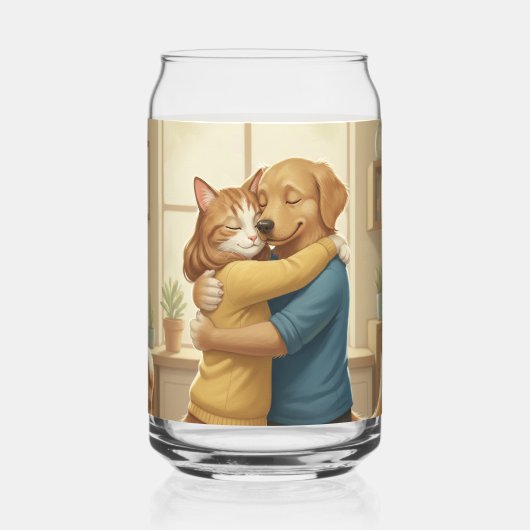 Dog and Cat Hug Printed Can Glass ガラス缶 (正面)