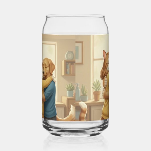 Dog and Cat Hug Printed Can Glass ガラス缶 (右)