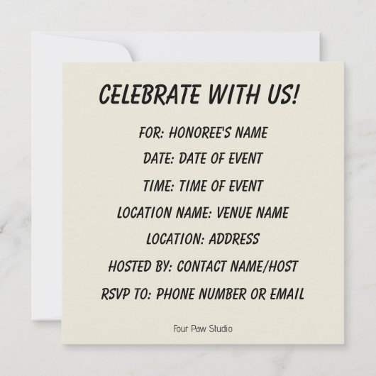 Dog and Cat Hug Square Invitation 招待状 (裏面)