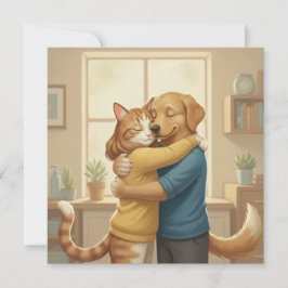 Dog and Cat Hug Square Invitation 招待状