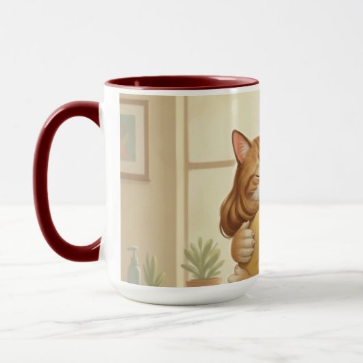 Dog and Cat Hug Wrap-Around Two-Tone Mug マグカップ (左)