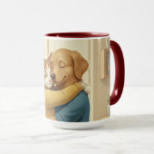 Dog and Cat Hug Wrap-Around Two-Tone Mug マグカップ (正面右)