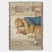 Dog and Cat Hugging Whimsical Woven Throw Blanket スローブランケット (正面縦)