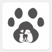 Dog and Cat Paw Love Design Sticker スクエアシール (正面)