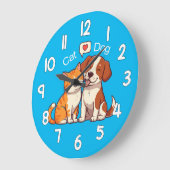 Dog and Cat Wall Clock – Cute Pets Animal Home Dec ラージ壁時計 (傾斜)