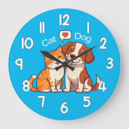 Dog and Cat Wall Clock – Cute Pets Animal Home Dec ラージ壁時計