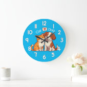 Dog and Cat Wall Clock – Cute Pets Animal Home Dec ラージ壁時計 (ホーム)