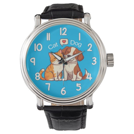 Dog and Cat Wrist Watch – Cute Pets Animal Timepie 腕時計 (正面)