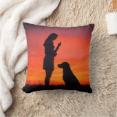 dog and girl Throw Pillows クッション (ブランケット)