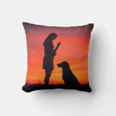 dog and girl Throw Pillows クッション (正面)