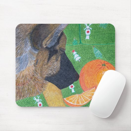 Dog and orange mouse pad マウスパッド (マウス)