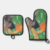 Dog and orange oven mitt & pot holder set 鍋つかみ&鍋敷きセット (正面)