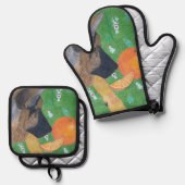 Dog and orange oven mitt & pot holder set 鍋つかみ&鍋敷きセット (正面/裏面)