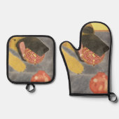 Dog and pomegranate oven mitt & pot holder set 鍋つかみ&鍋敷きセット (正面)