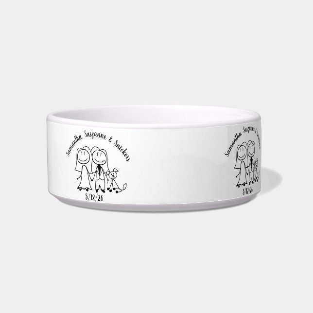 Dog and Two Brides Wedding Couple Personalized ボウル (左)