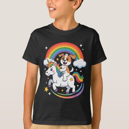 Dog And Unicorn Space Galaxy Rainbow Dogs Tシャツ (正面)