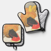 Dog and watermelon oven mitt & pot holder set 鍋つかみ&鍋敷きセット (正面/裏面)