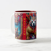 DOG ART 3デザインの年の誕生日 ツートーンマグカップ (正面左)