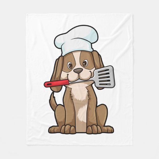 Dog as Cook with Chef's hat & Spatula フリースブランケット (正面)