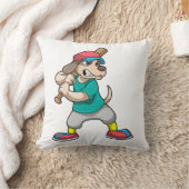 Dog at Baseball with Baseball bat クッション (ブランケット)