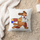 Dog at Cricket with Cricket bat クッション (ブランケット)