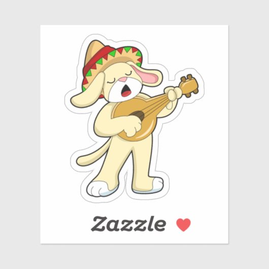 Dog at Music with Guitar シール (シート)