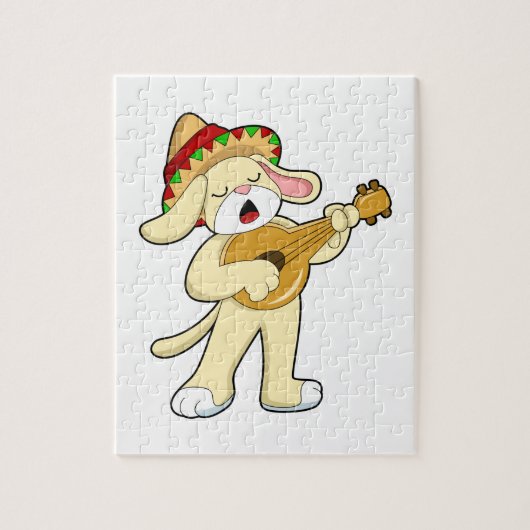 Dog at Music with Guitar ジグソーパズル (縦)