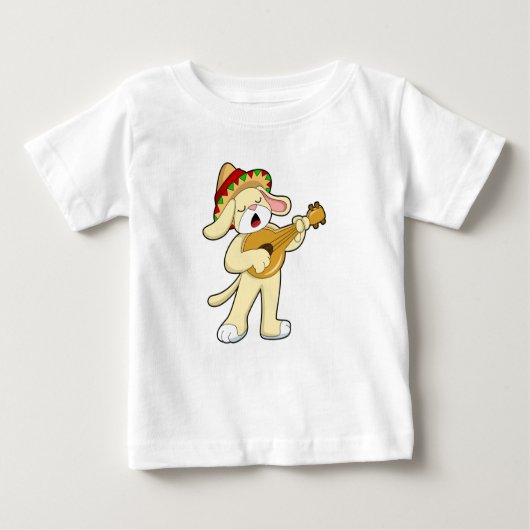 Dog at Music with Guitar ベビーTシャツ (正面)