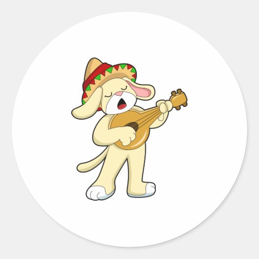 Dog at Music with Guitar ラウンドシール (正面)
