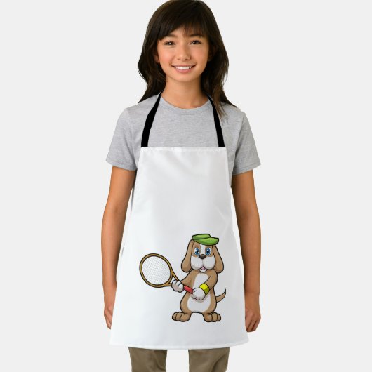 Dog at Tennis with Tennis racket & Cap エプロン (インサイチュ)