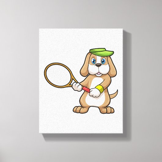Dog at Tennis with Tennis racket & Cap キャンバスプリント (正面)