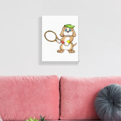 Dog at Tennis with Tennis racket & Cap キャンバスプリント (インサイチュ (リビング))