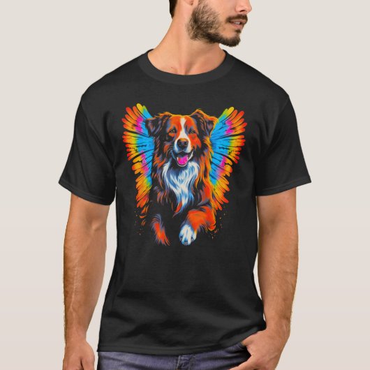 Dog Australian Shepherd Angel Wings Tシャツ (正面)